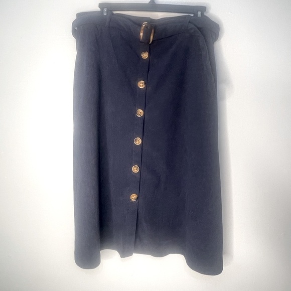 Allegra‎ K High Waist Button Front Belted Corduroy A-Line Midi Skirt - Picture 4 of 7